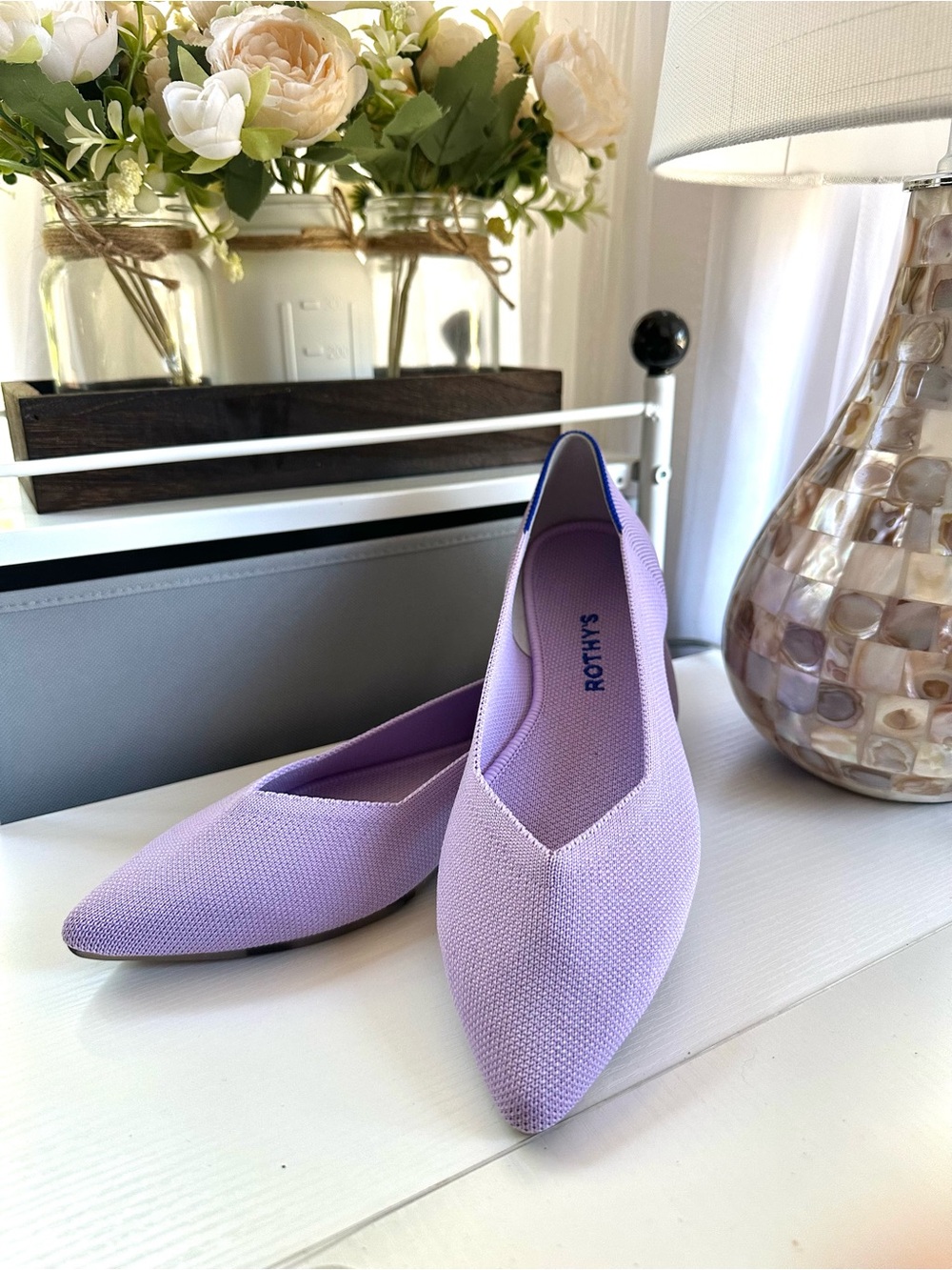 Rothy’s The Point Lavender Lilac Knit Flats Women’s 9.5 Machine Washable EUC